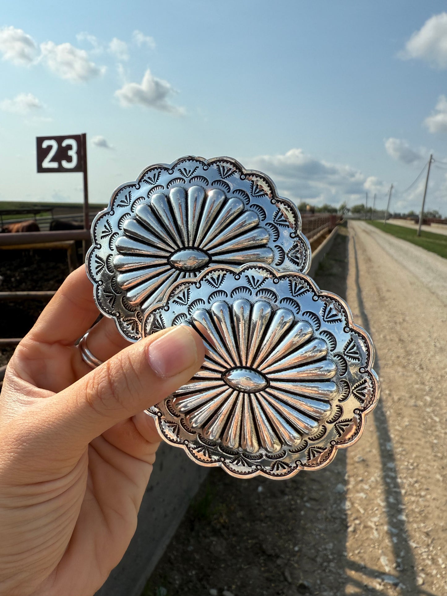 Burnished Silver Concho Belt Buckle
