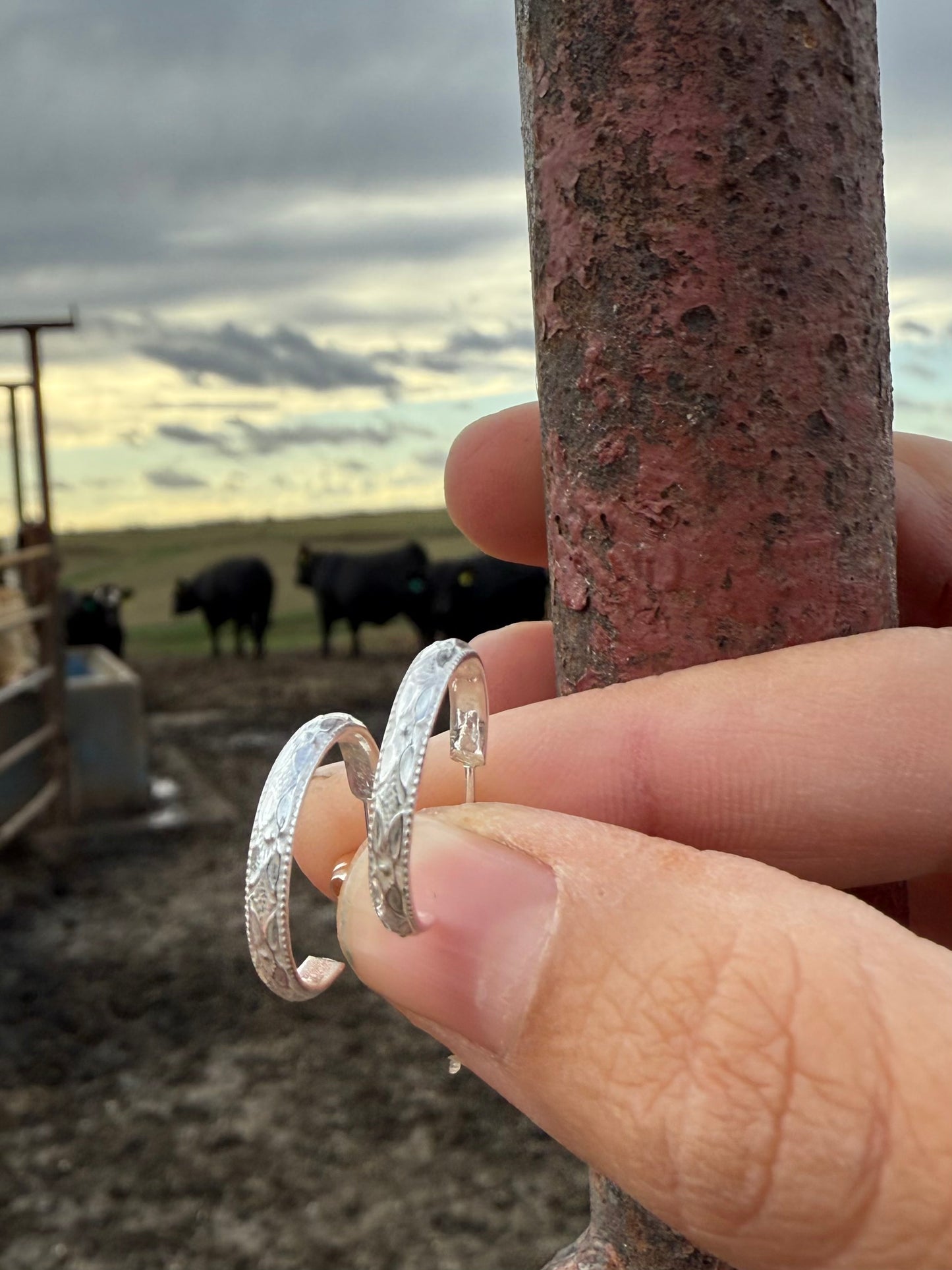 Diamond Pattern Stud Hoops