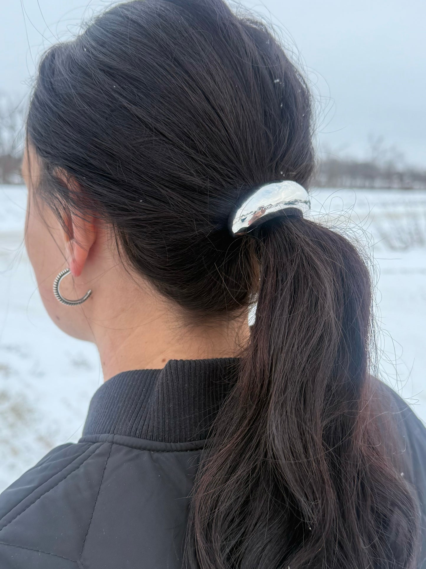 Narrow Crescent Metal Cuff Hair Tie